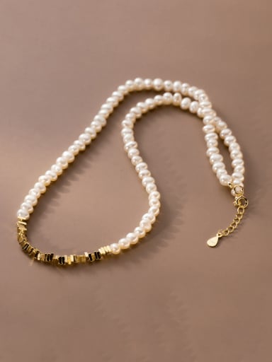 925 Sterling Silver Imitation Pearl Irregular Minimalist Beaded Necklace