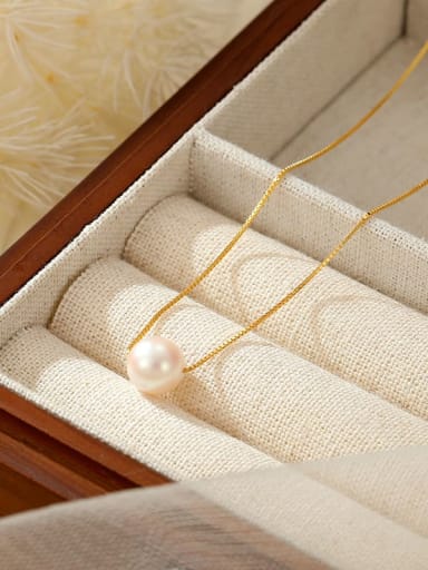 NS1086 ? Gold 8mm ? 925 Sterling Silver Imitation Pearl Round Minimalist Necklace