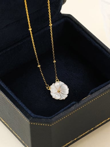 NS974 gold 925 Sterling Silver Shell Flower Minimalist Necklace