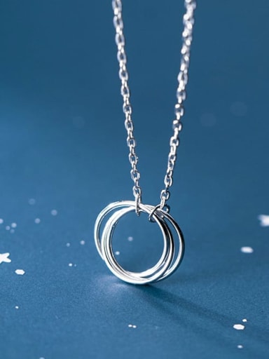 925 Sterling Silver Simple  multi-layer circle round Necklace