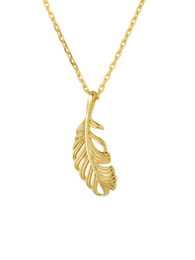 18K Gold Feather Necklace 925 Sterling Silver Cubic Zirconia Feather Minimalist Necklace