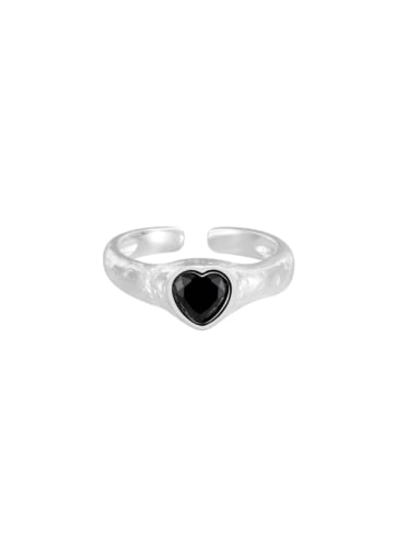 White Gold +Black 925 Sterling Silver Cubic Zirconia Heart Vintage Band Ring