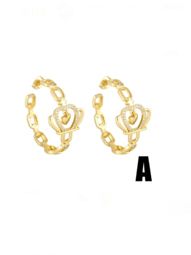 Brass Cubic Zirconia C Shape Crown Vintage Stud Earring