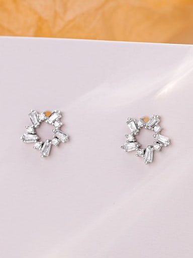 ES2340  Platinum 925 Sterling Silver Cubic Zirconia Flower Minimalist Stud Earring