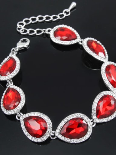 Silver Red Brass Glass Stone Water Drop Luxury Bracelet