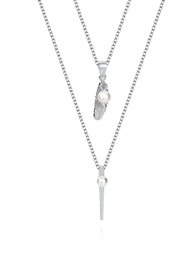 925 Sterling Silver Imitation Pearl Irregular Minimalist Multi Strand Necklace