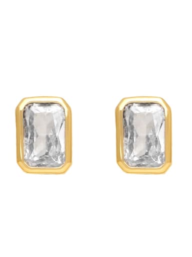 white Brass Glass Stone Rectangle Minimalist Stud Earring