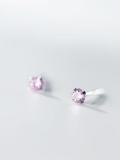 S925 silver pair of lavender diamonds 925 Sterling Silver Rhinestone Round Minimalist Stud Earring