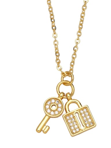 C Brass Cubic Zirconia Key Vintage Necklace