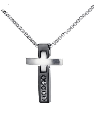 Titanium Steel Cubic Zirconia Cross Hip Hop Regligious Necklace