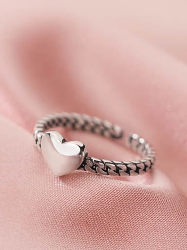 925 Sterling Silver Vintage Heart  Free Size  Ring