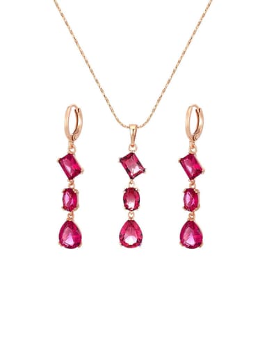 Alloy  Crystal Water Drop  Red Earring and Necklace Set