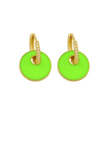 green Brass Enamel Round Minimalist Drop Earring