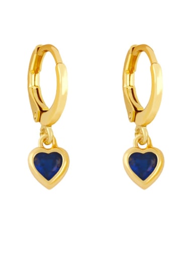 blue Brass Cubic Zirconia Heart Minimalist Huggie Earring