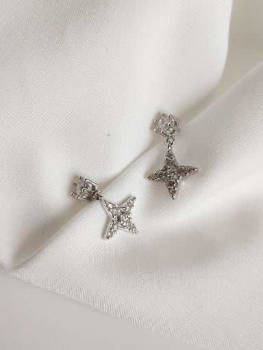 925 Sterling Silver Cubic Zirconia White Cross Vintage Stud Earring