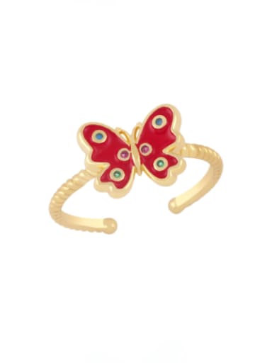 red Brass Enamel Butterfly Minimalist Band Ring