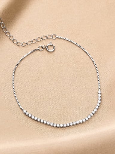 BRS296 ? Platinum ? 925 Sterling Silver Cubic Zirconia Geometric Dainty Link Bracelet