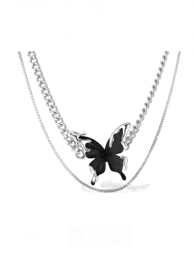 GDX116 Steel Chain Copper Pendant Black Stainless steel Acrylic Butterfly Hip Hop Multi Strand Necklace