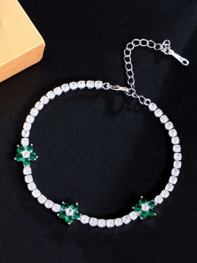 green Brass Cubic Zirconia Geometric Luxury Link Bracelet