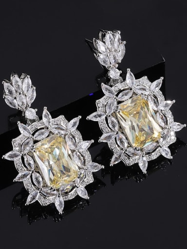 Brass Cubic Zirconia Luxury Geometric Earring Ring and Pendant Set