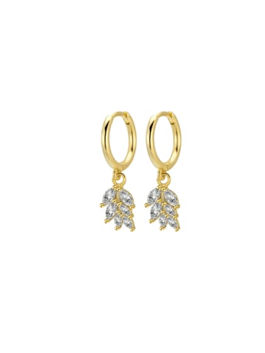 Gold leaf earrings 925 Sterling Silver Cubic Zirconia Leaf Trend Huggie Earring