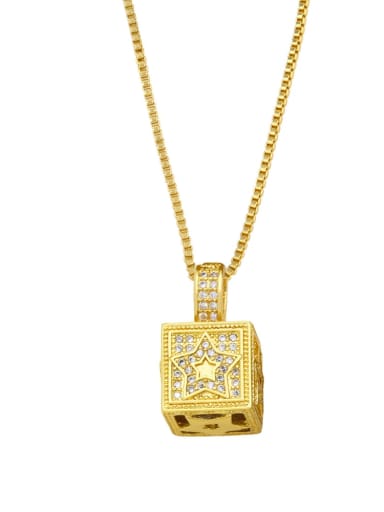 B (five pointed star) Brass Cubic Zirconia Star Vintage Square Pendant Necklace