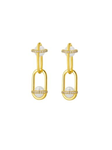 Gold Hollow Oval Earrings 925 Sterling Silver Imitation Pearl Geometric Minimalist Drop Earring