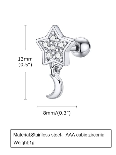 Stainless steel Cubic Zirconia Moon Dainty Drop Earring