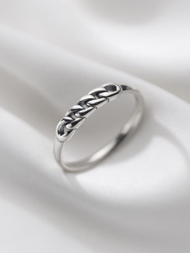 925 Sterling Silver Irregular Vintage Twisted chain Band Ring