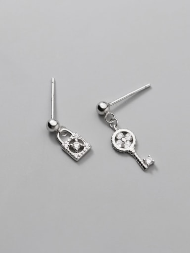 925 Sterling Silver Cubic Zirconia Asymmetrical Key Locket Dainty Drop Earring