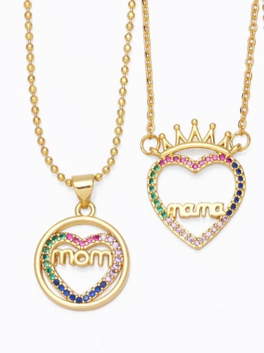 Brass Cubic Zirconia Crown Vintage  Heart+Letter Pendant Necklace