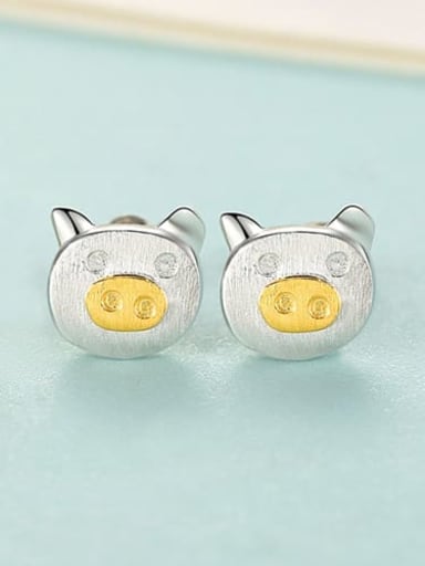 SE0297 Rh 24D12 925 Sterling Silver Pig Minimalist Stud Earring