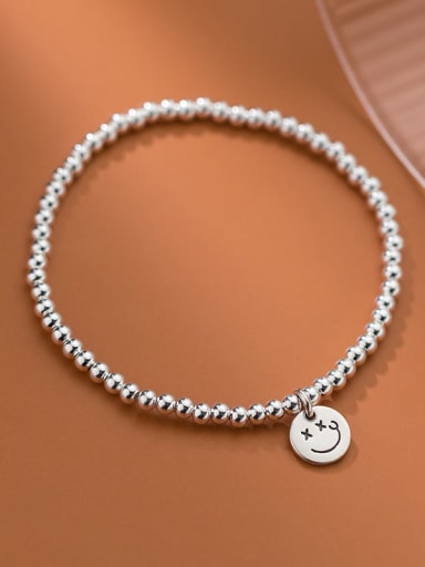 925 Sterling Silver Bead Smiley Minimalist Beaded Bracelet