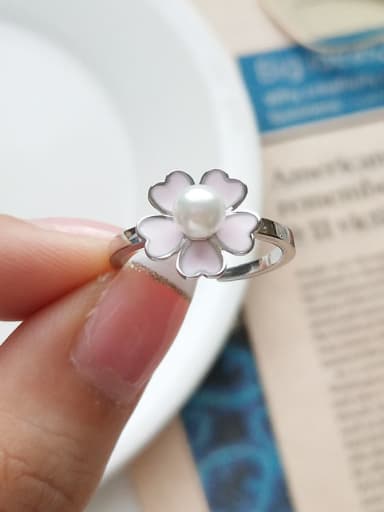 925 Sterling Silver  Imitation Pearl  Flower Minimalist Vintage  free size Ring