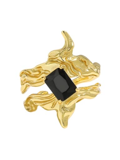 18K gold [black stone] 925 Sterling Silver Cubic Zirconia Irregular Vintage Band Ring