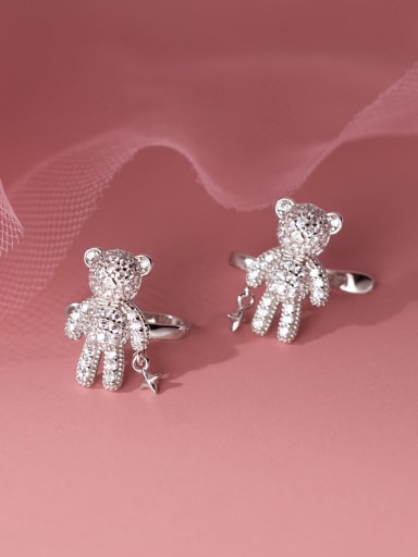 925 Sterling Silver Cubic Zirconia Bear Cute Cluster Earring