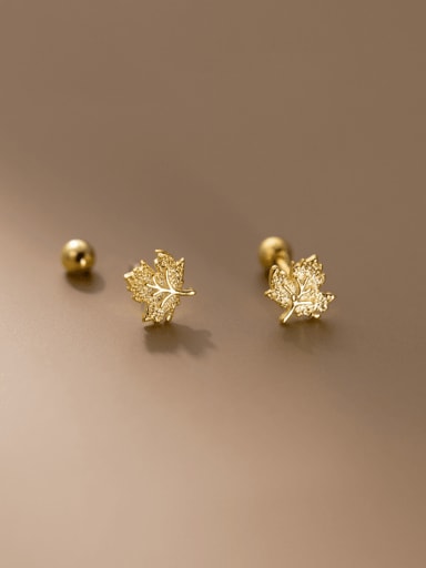 Gold 925 Sterling Silver Cubic Zirconia Leaf Dainty Stud Earring