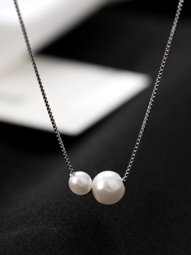 925 Sterling Silver Imitation Pearl  Minimalist Necklace