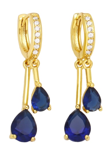 blue Brass Cubic Zirconia Water Drop Vintage Huggie Earring
