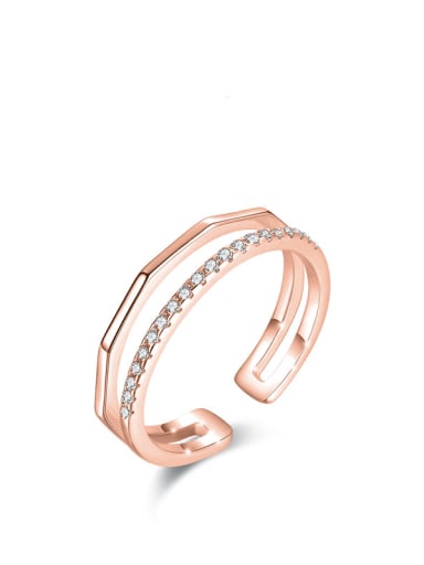 Rose Gold 925 Sterling Silver Cubic Zirconia Geometric Minimalist Stackable Ring