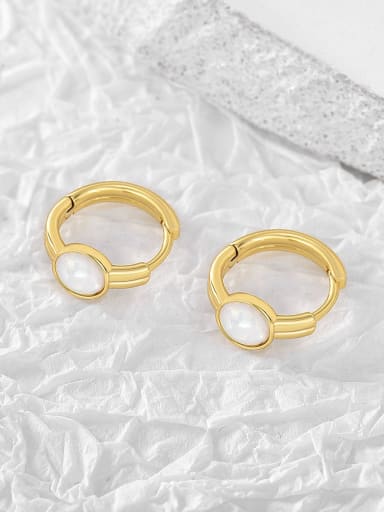Brass Opal Geometric Minimalist Huggie Earring
