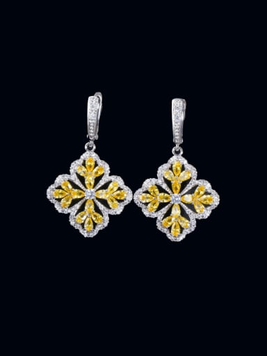 yellow Brass Cubic Zirconia Clover Luxury Huggie Earring