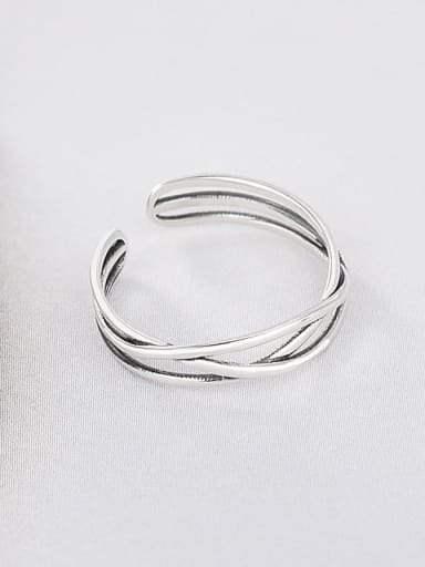 925 Sterling Silver Line Cross Vintage Stackable Ring
