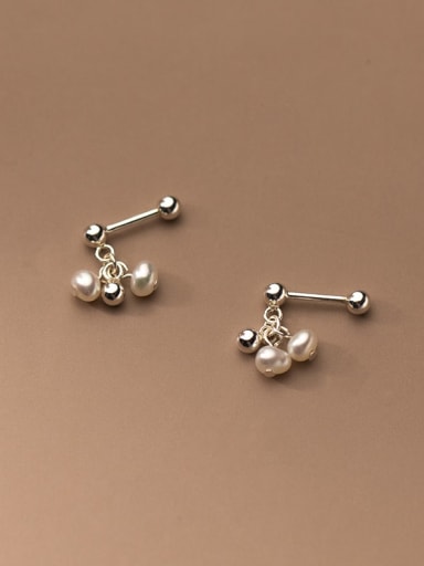 925 Sterling Silver Bead Round Minimalist Stud Earring