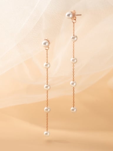 custom 925 Sterling Silver Imitation Pearl Tassel Minimalist Threader Earring
