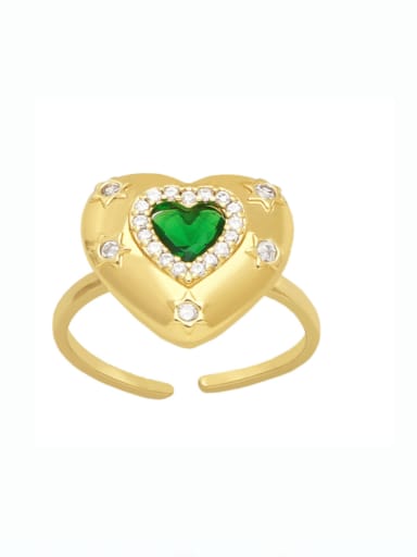 green Brass Cubic Zirconia Heart Vintage Band Ring
