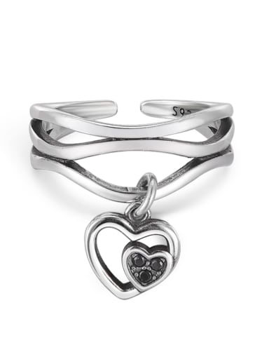 925 Sterling Silver Rhinestone Heart Vintage Stackable Ring