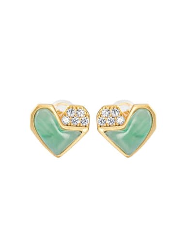 925 Sterling Silver Jade Heart Cute Stud Earring