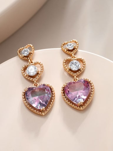 18K gold plating (cyan) Alloy Crystal Heart Dainty Drop Earring