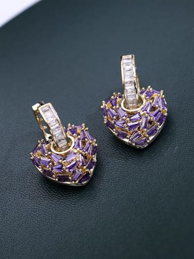 Gold violet zirconium Brass Cubic Zirconia Heart Minimalist Drop Earring